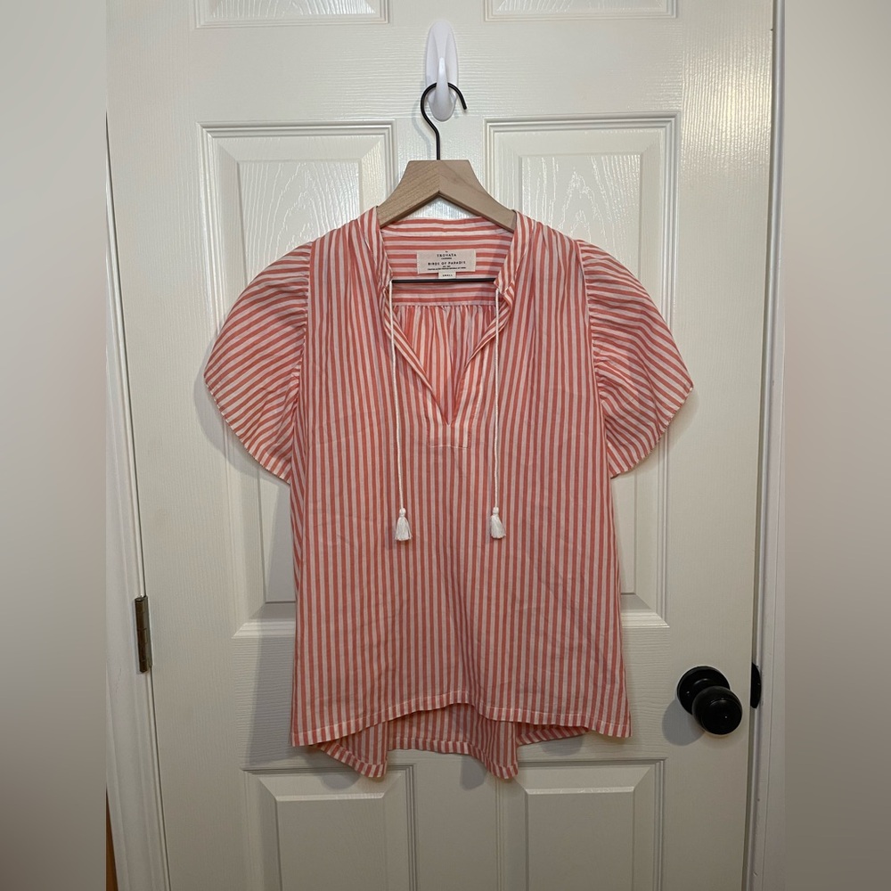 Trovata Birds of Paradise Brett Bohemian Blouse Pinstriped Size Small NWOT